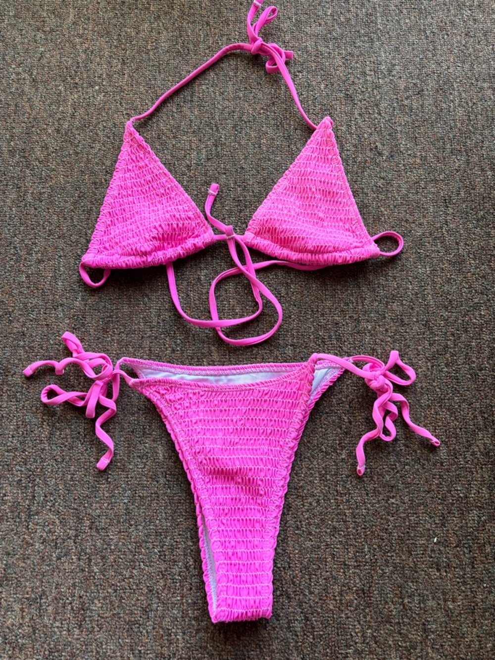 SHEIN Hot Pink Smocked Tie-Side Bikini Set